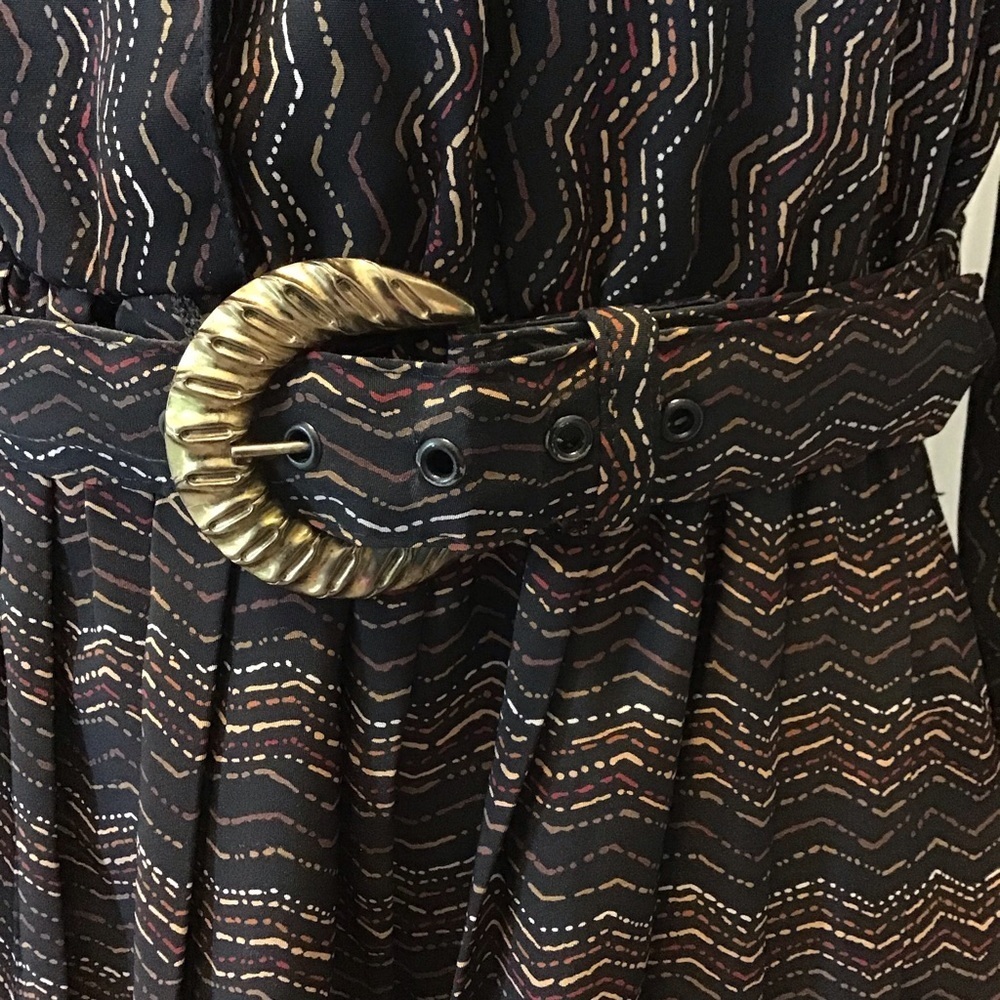 Vintage Breli Originals Brown Belted Pleated Secretary Shirt Dress Size 8 - Picture 3 of 8